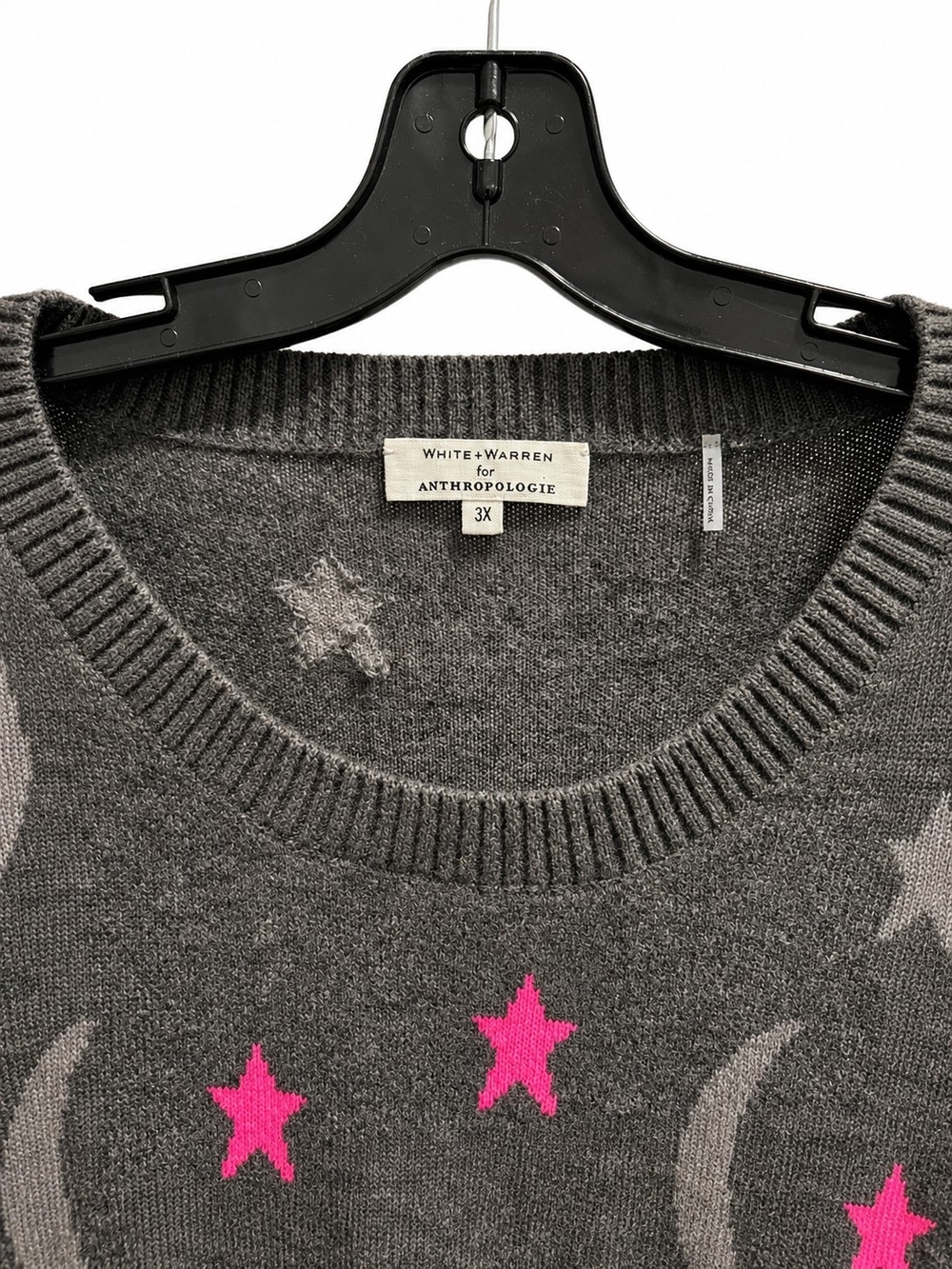 White + Warren Anthropologie 100% Cashmere Celestial Sweater Moon & Star 3X - Picture 4 of 6
